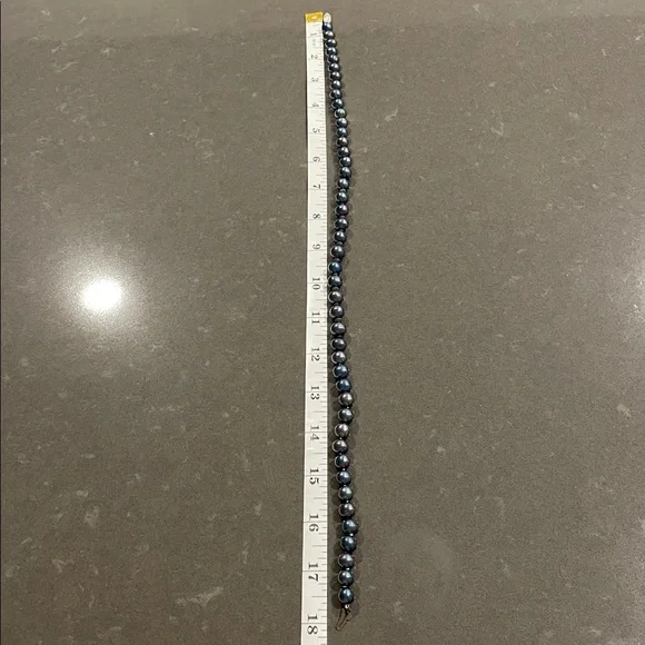 Blue Gray Pearl Necklace with 925 Silver Fish Hook Clasp - Picture 17 of 17